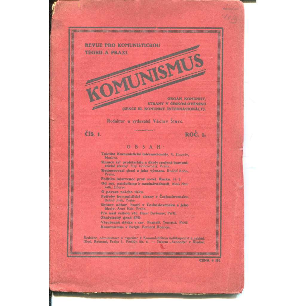 Komunismus, ročník I., číslo 1/1921. Revue pro komunistickou teorii a praxi (1. republika, noviny, časopis)