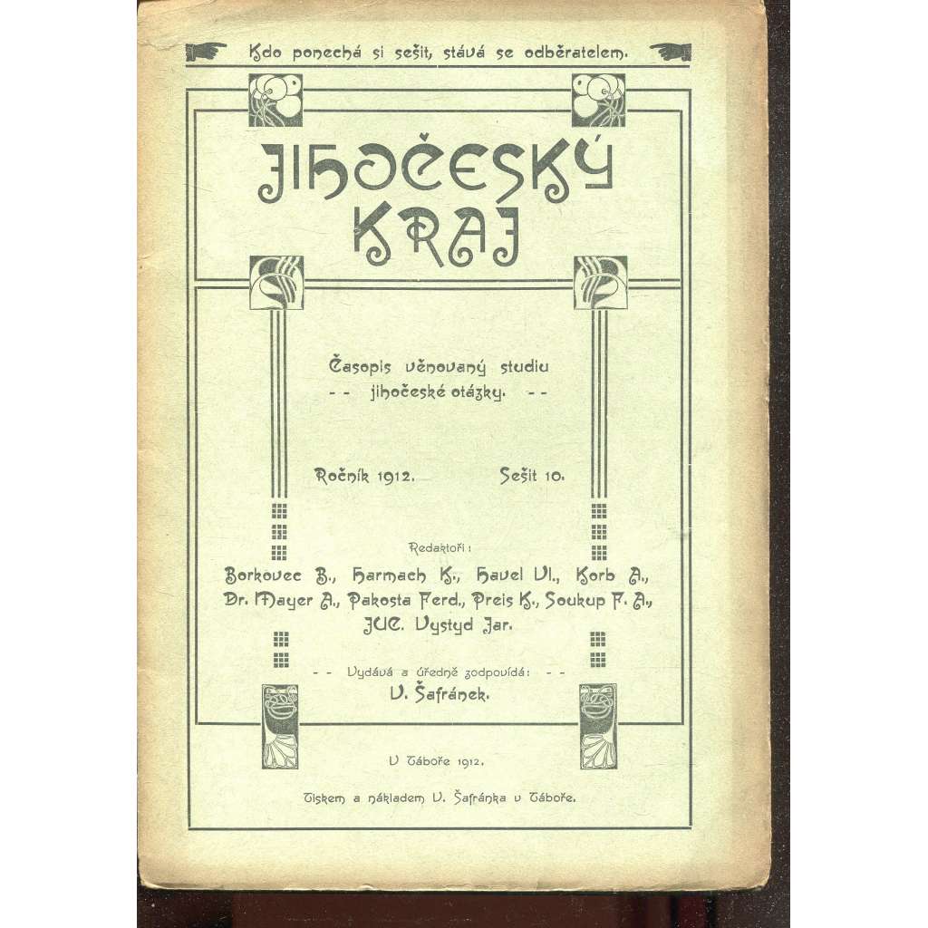 Jihočeský kraj, sešit 10/1912. Měsíčník věnovaný studiu jihočeské otázky (časopis)