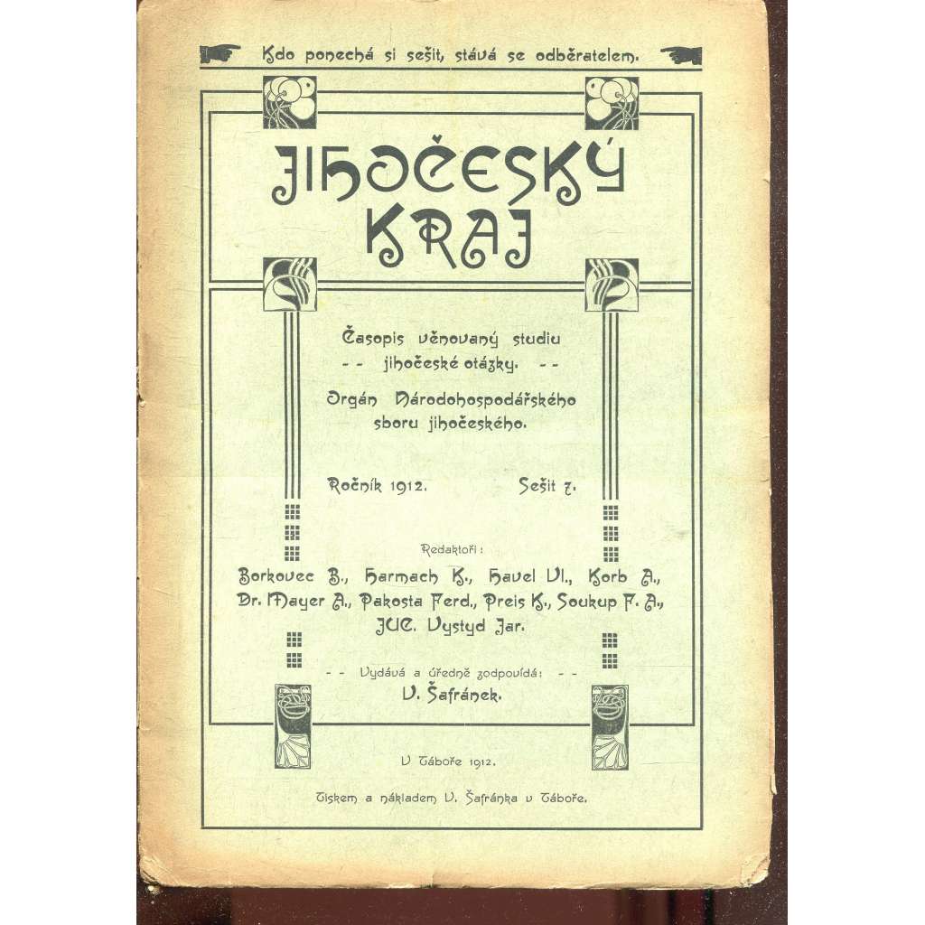 Jihočeský kraj, sešit 7/1912. Měsíčník věnovaný studiu jihočeské otázky (časopis)
