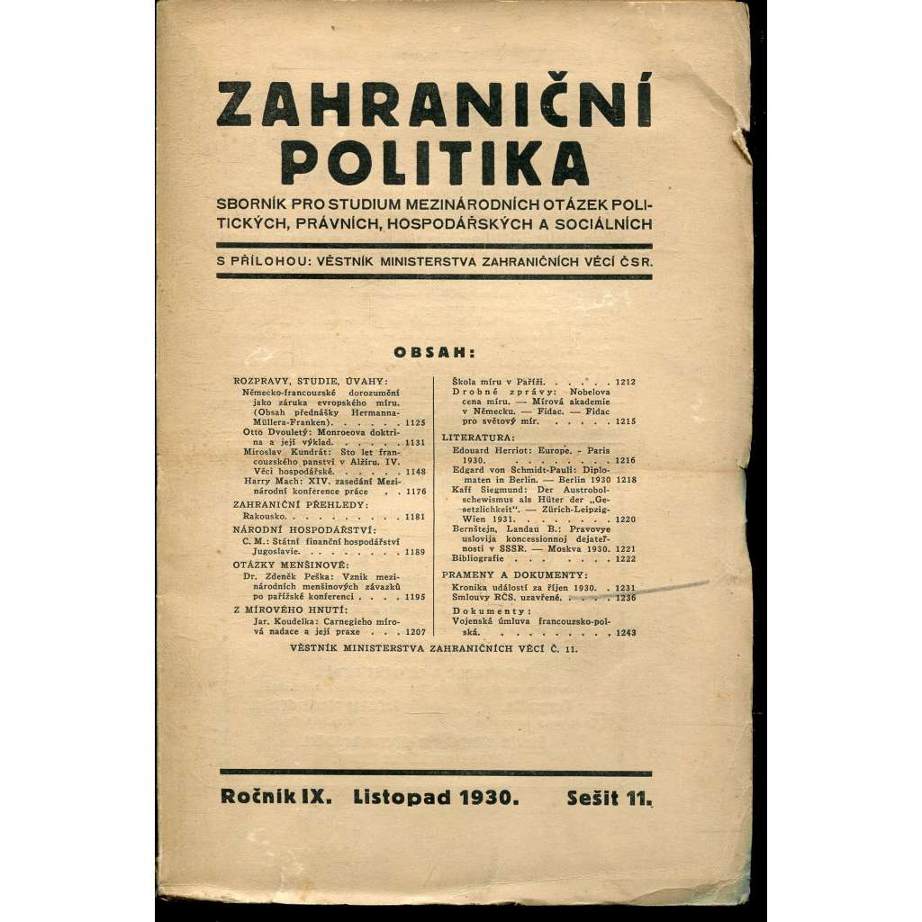 Zahraniční politika, ročník IX., sešit 11/1930