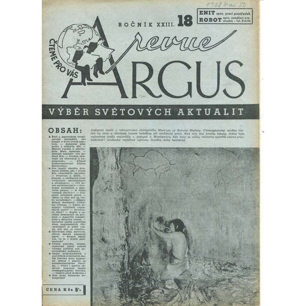 Argus revue, ročník XXIII., číslo 18/1947. Výběr světových aktualit (časopis)
