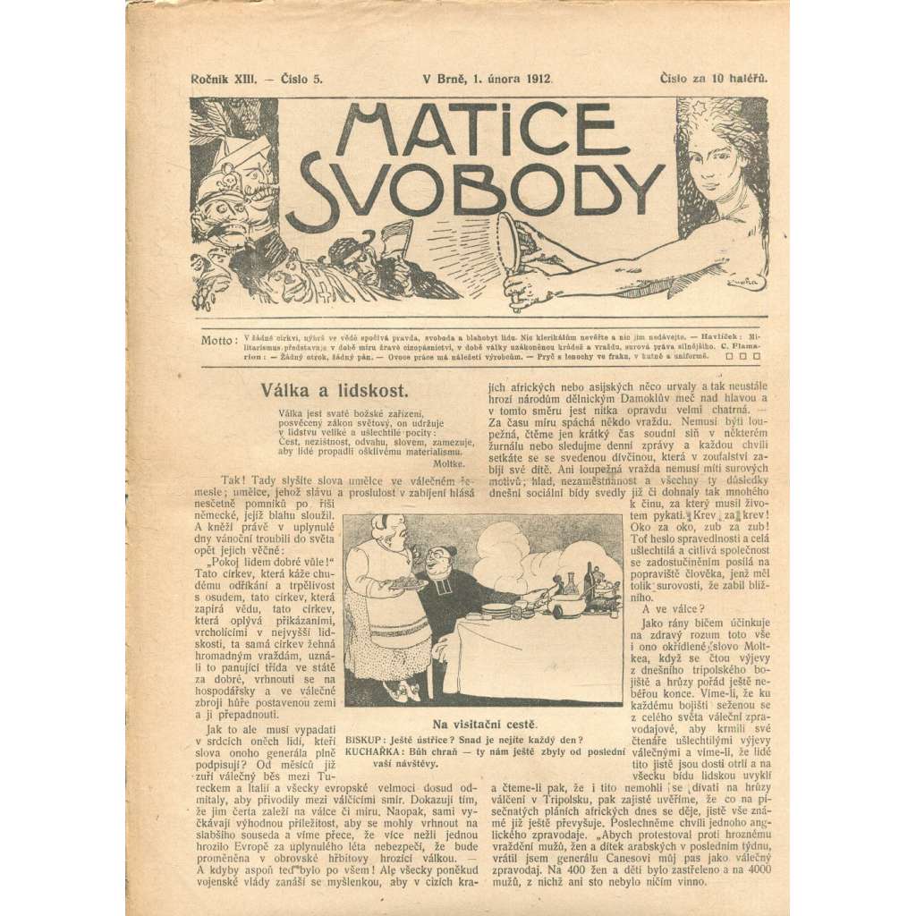 Matice svobody, ročník XIII., číslo 5/1912 (staré noviny)