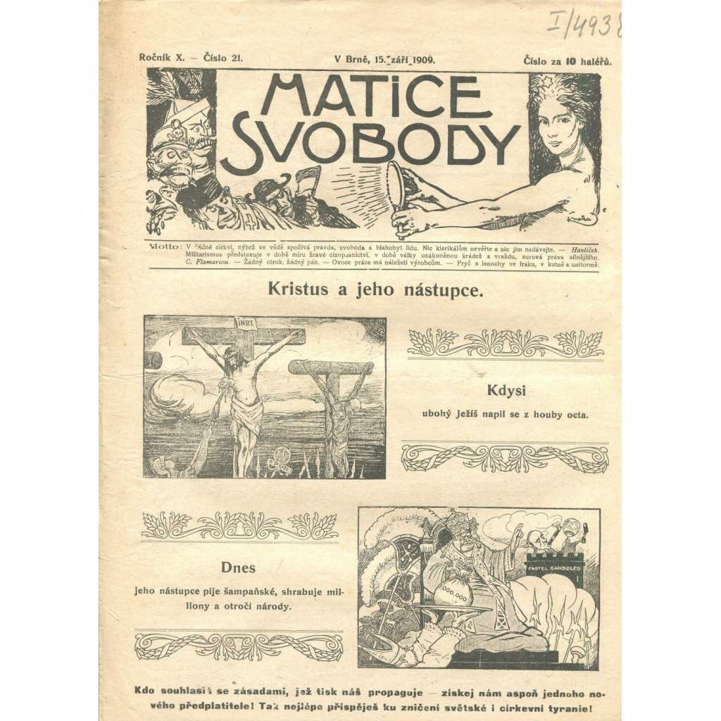 Matice svobody, ročník X., číslo 21/1909 (staré noviny)