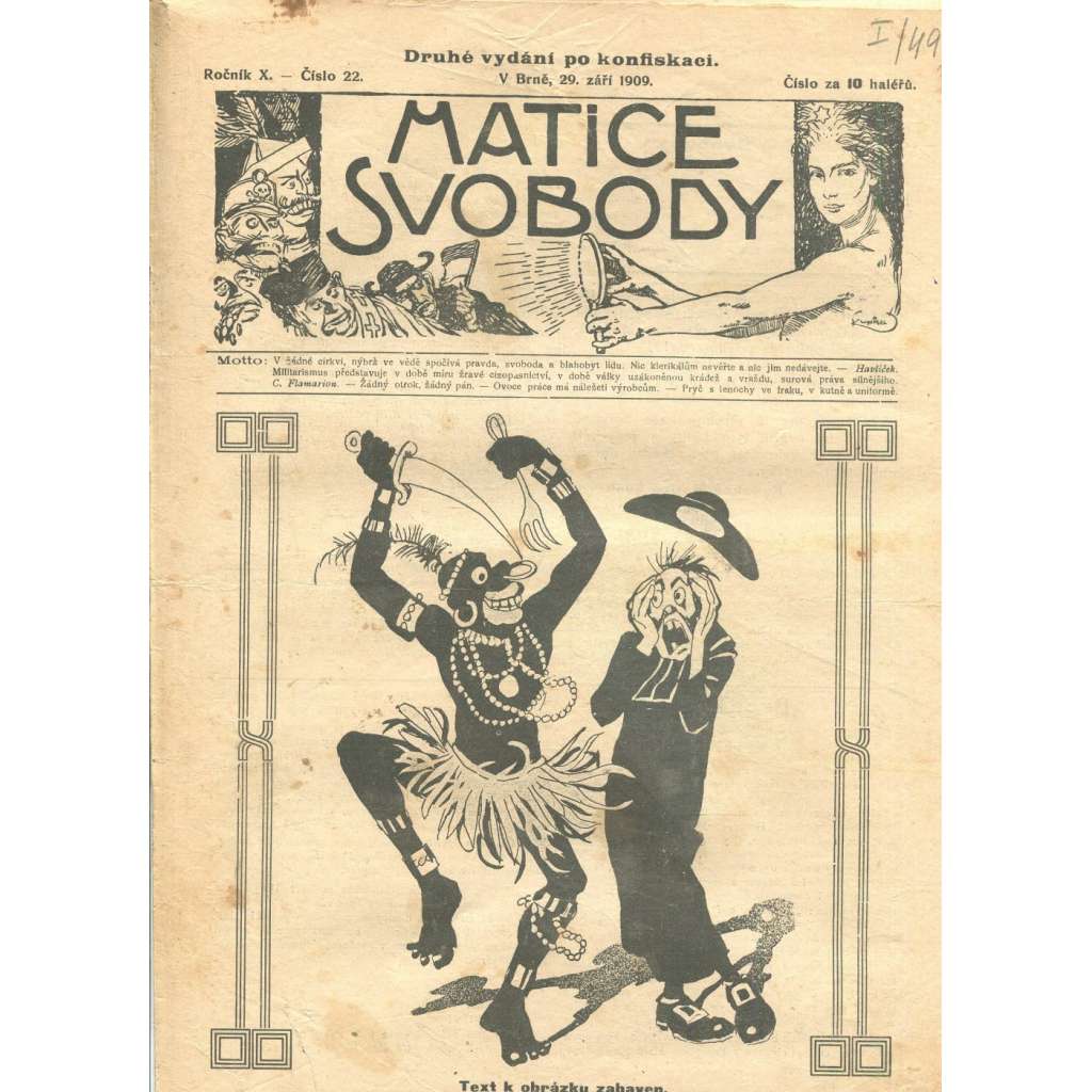 Matice svobody, ročník X., číslo 22/1909 (staré noviny)
