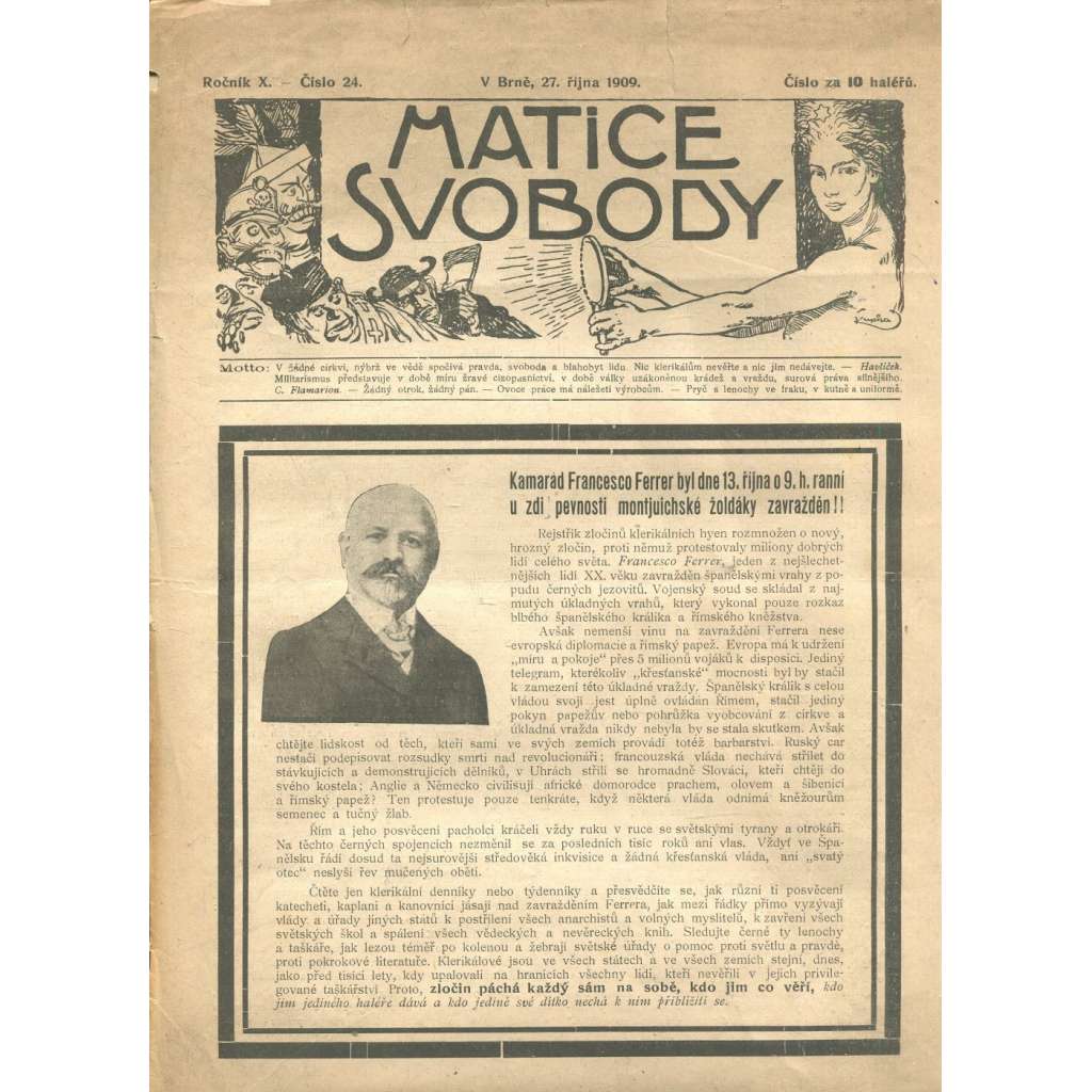 Matice svobody, ročník X., číslo 24/1909 (staré noviny)