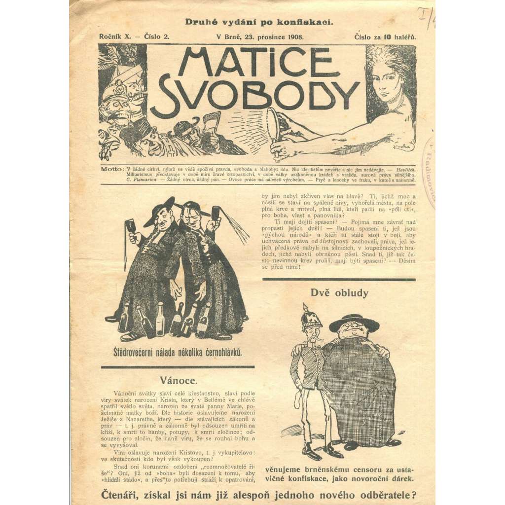 Matice svobody, ročník X., číslo 2/1908 (staré noviny)