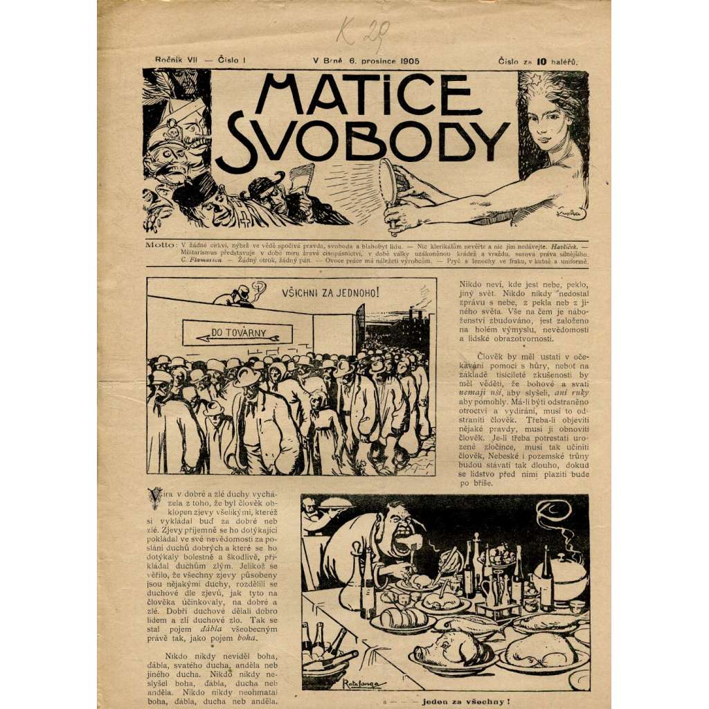 Matice svobody, ročník VII., číslo 1/1905 (staré noviny)