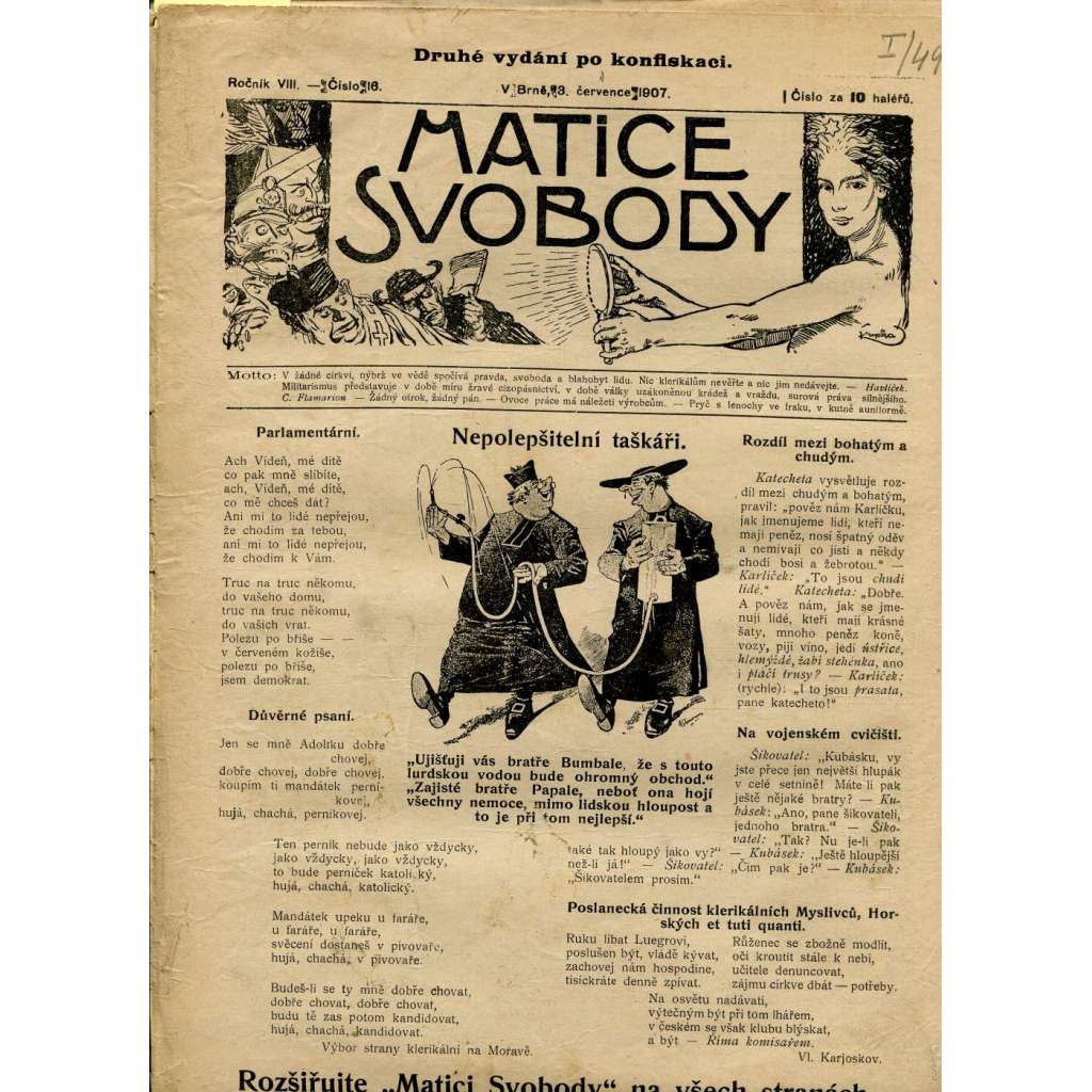 Matice svobody, ročník VIII., číslo 16/1907 (staré noviny)