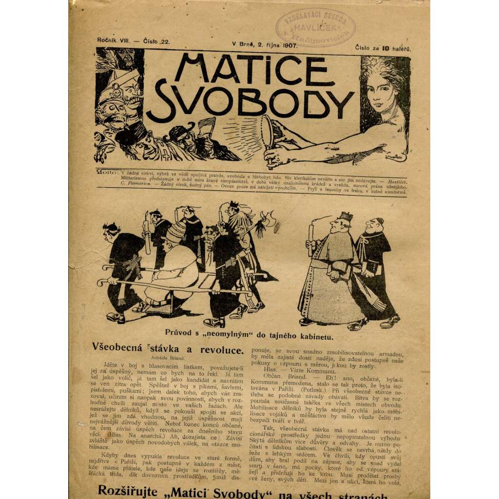 Matice svobody, ročník VIII., číslo 22/1907 (staré noviny)