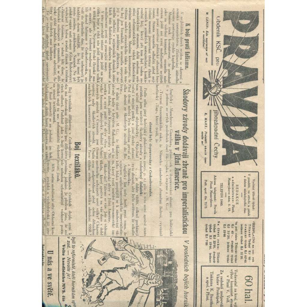 Pravda, ročník X., číslo 4/1929. Obdeník KSČ pro jihozápadní Čechy (1. republika, noviny) - Plzeň