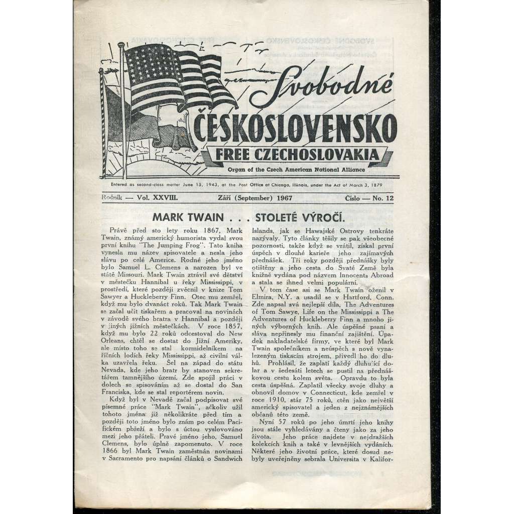 Svobodné Československo, ročník XXVIII., číslo 12/1967 / Free Czechoslovakia (exil, časopis, noviny)