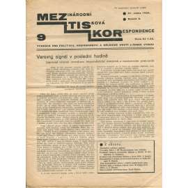 Mezinárodní tisková korespondence, ročník X., číslo 9/1934. Týdeník pro politiku, hospodářství a dělnické hnutí (1. republika, časopis, noviny)