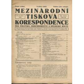 Mezinárodní tisková korespondence pro politiku, hospodářství a dělnické hnutí, ročník IX., číslo 50/1933 (1. republika, časopis, noviny)