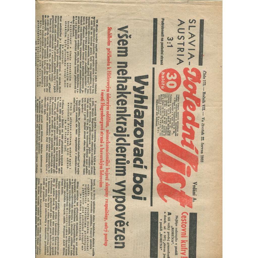 Polední list, ročník VII., číslo 173/1933 (1. republika, noviny)
