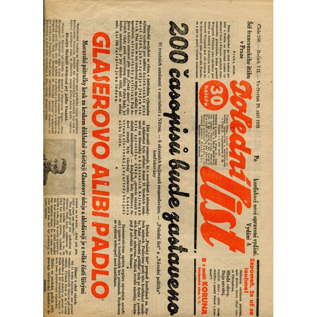 Polední list, ročník VII., číslo 269/1933 (1. republika, noviny)