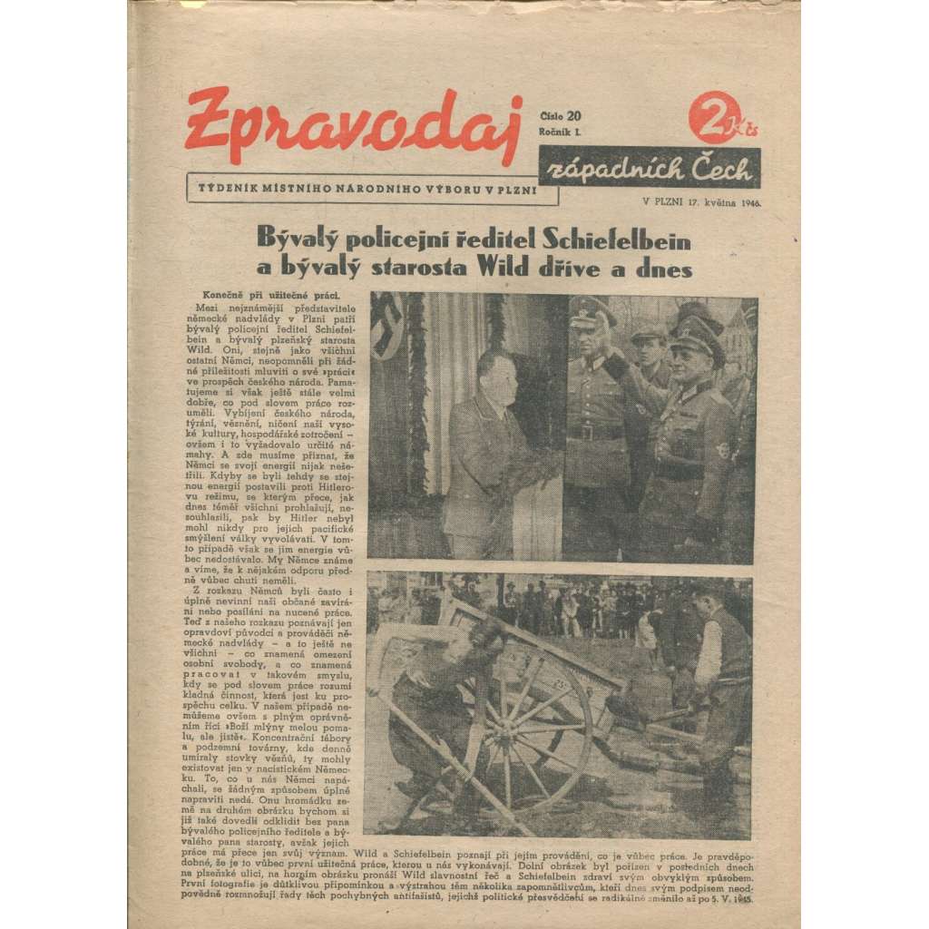 Zpravodaj západních Čech, ročník I., číslo 20/1946 (noviny)