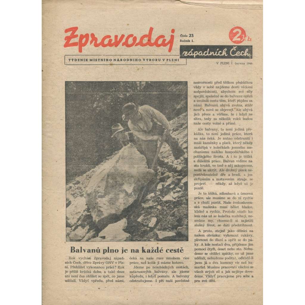 Zpravodaj západních Čech, ročník I., číslo 23/1946 (noviny)