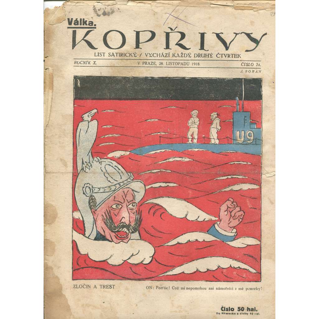 Kopřivy, ročník X., číslo 24/1918 (1. republika, časopis, noviny) List satirický