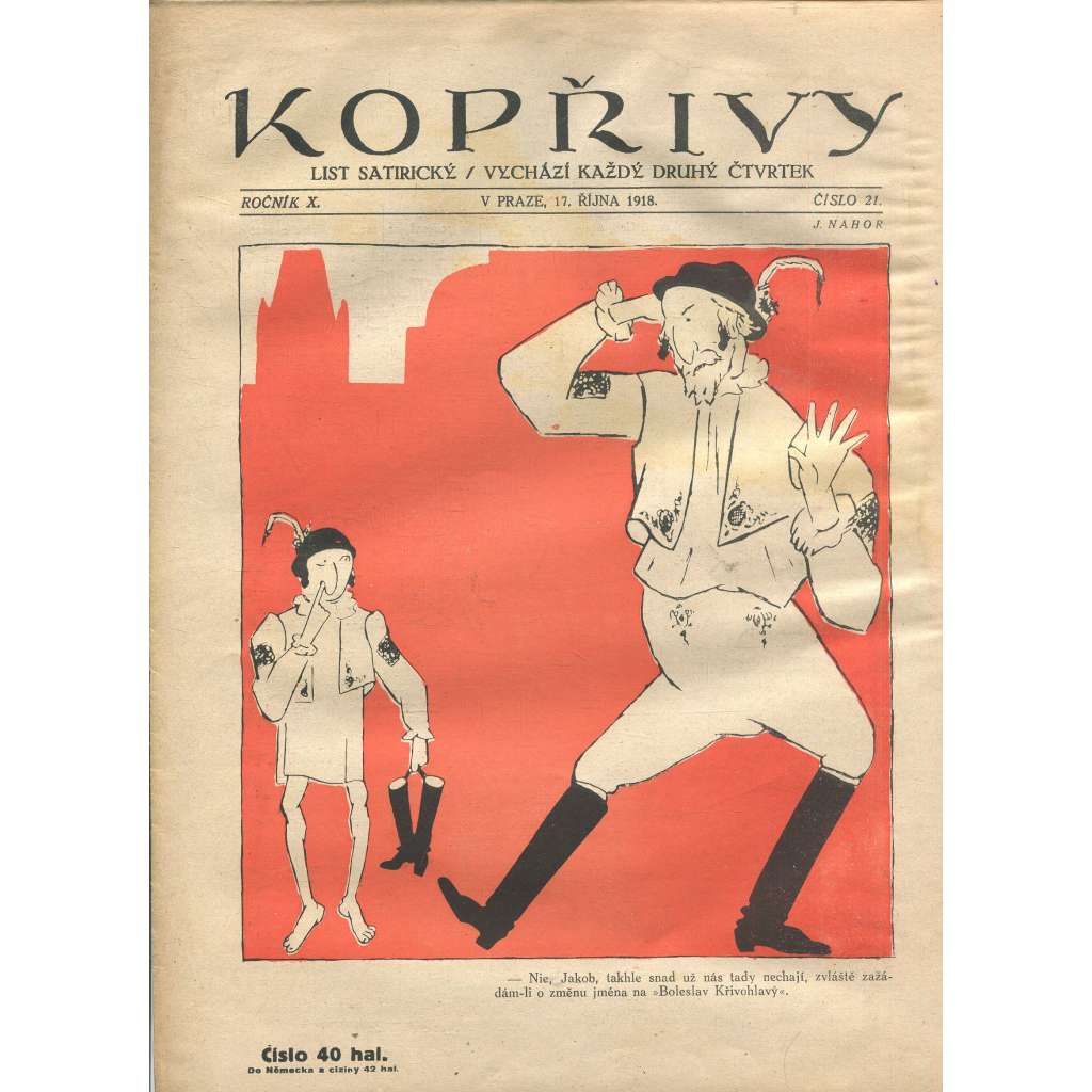 Kopřivy, ročník X., číslo 21/1918 (1. republika, časopis, noviny) List satirický