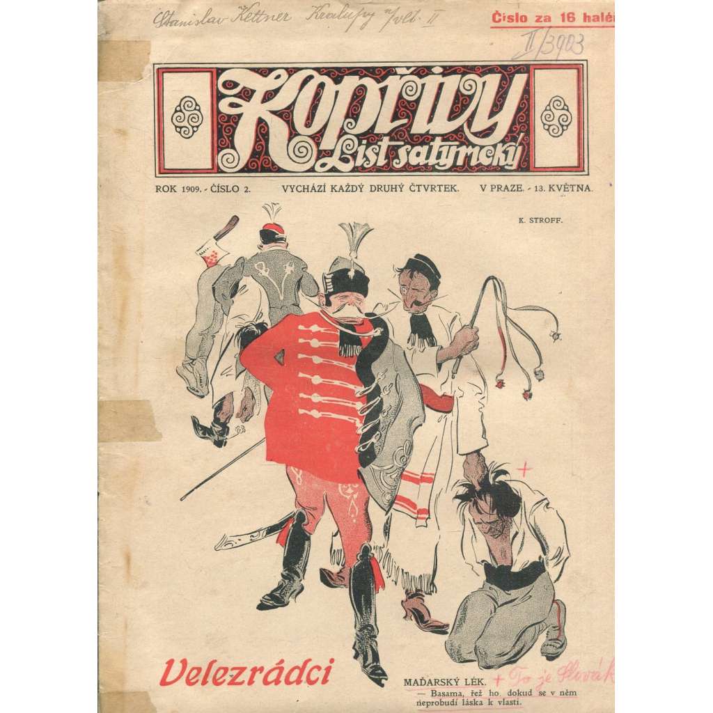 Kopřivy, číslo 2/1909 (časopis, noviny) List satirický