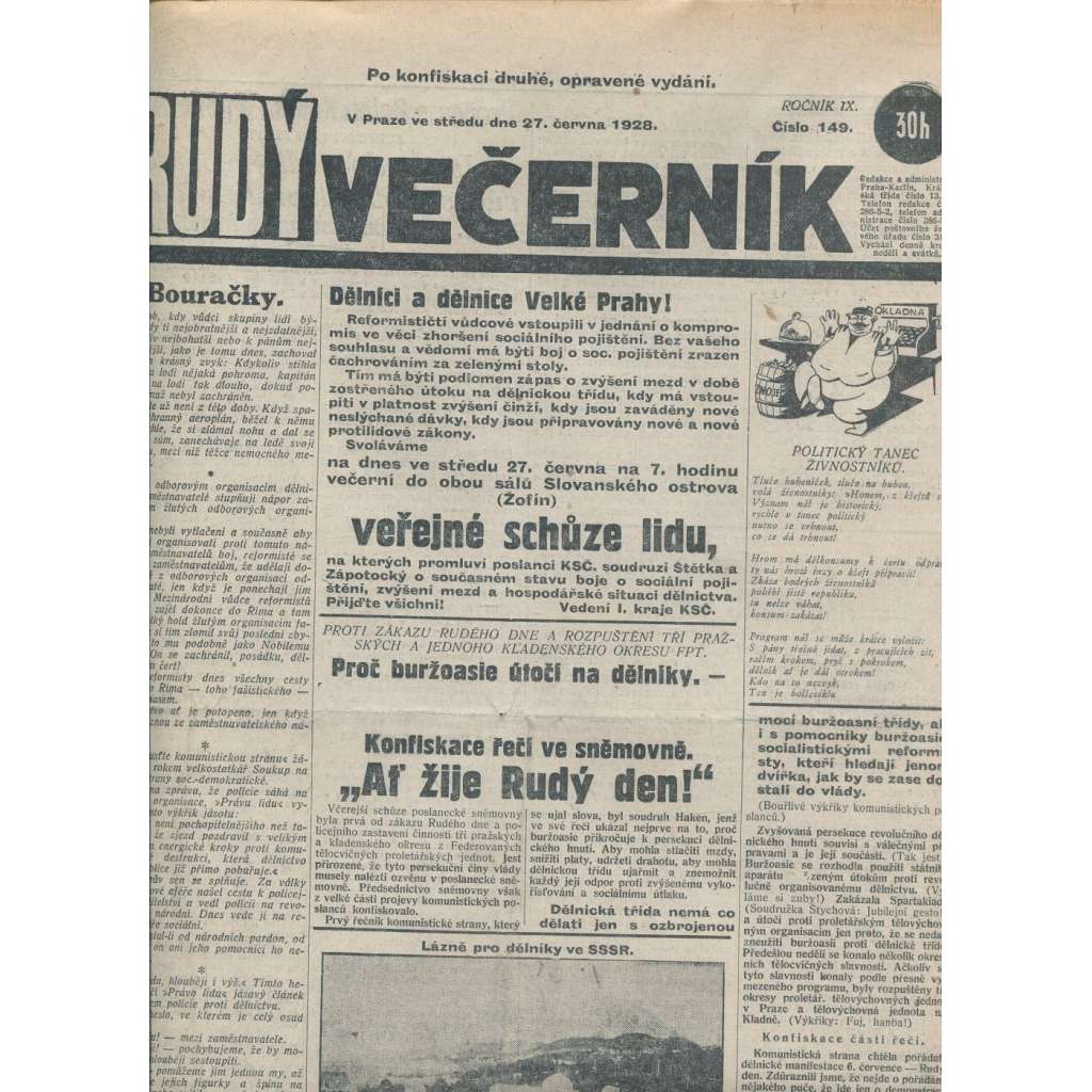 Rudý večerník (27.6.1928) - staré noviny, 1. republika