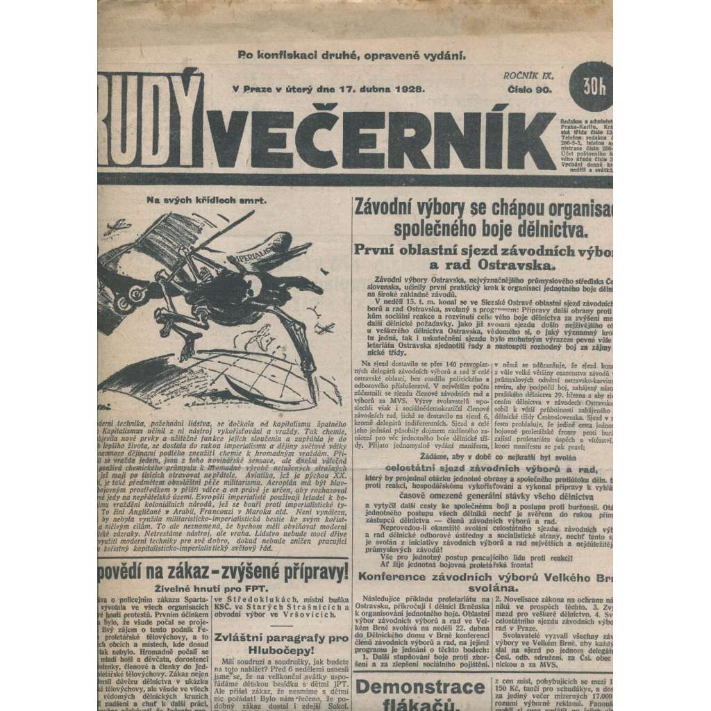 Rudý večerník (17.4.1928) - staré noviny, 1. republika
