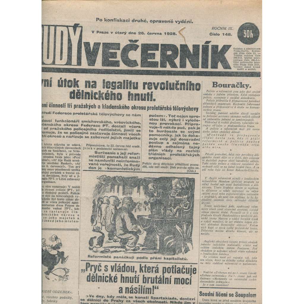 Rudý večerník (26.6.1928) - staré noviny, 1. republika