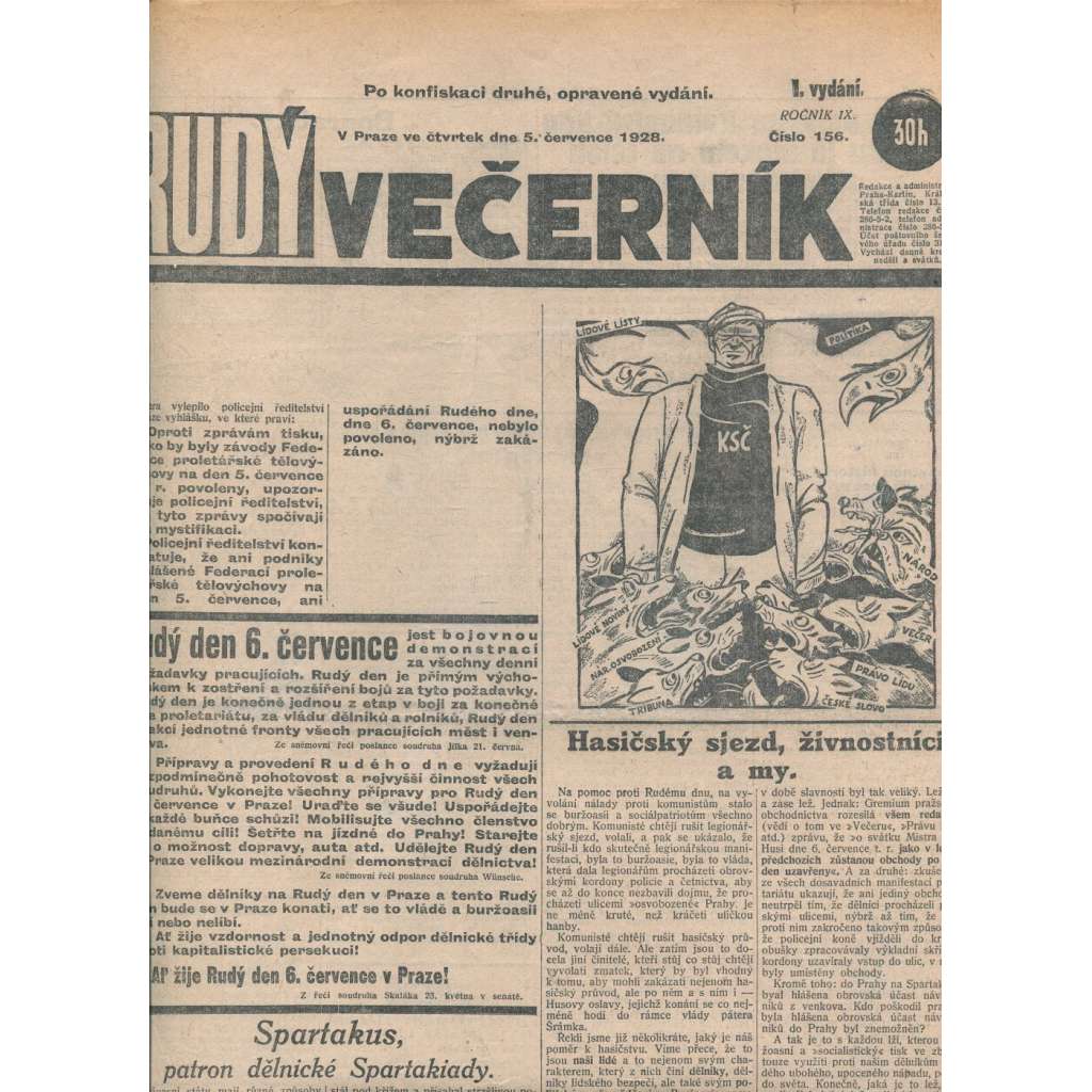 Rudý večerník (5.7.1928) - staré noviny, 1. republika