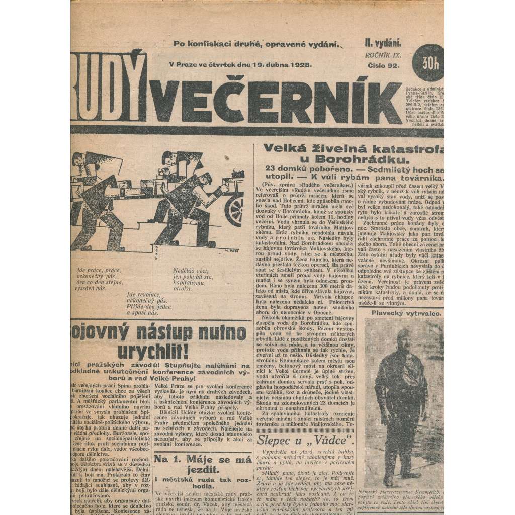 Rudý večerník (19.4.1928) - staré noviny, 1. republika