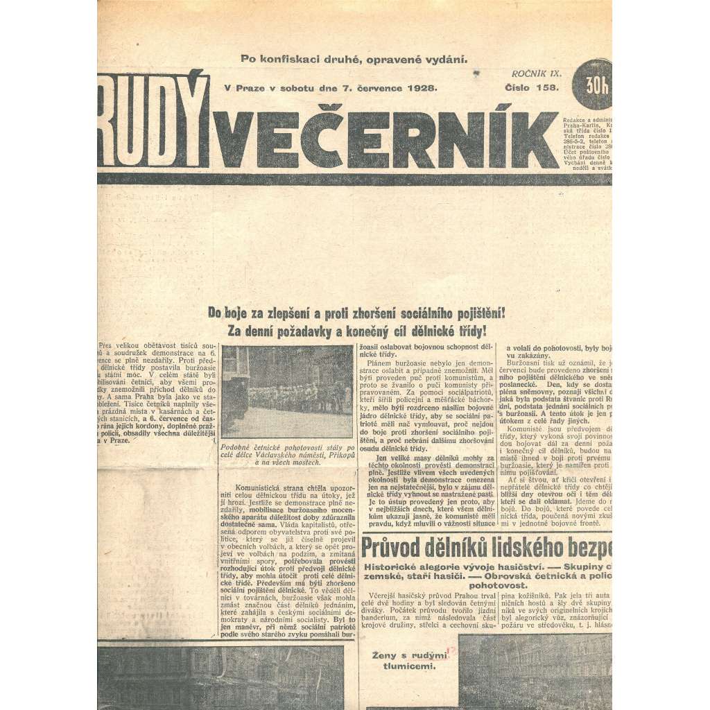 Rudý večerník (7.7.1928) - staré noviny, 1. republika