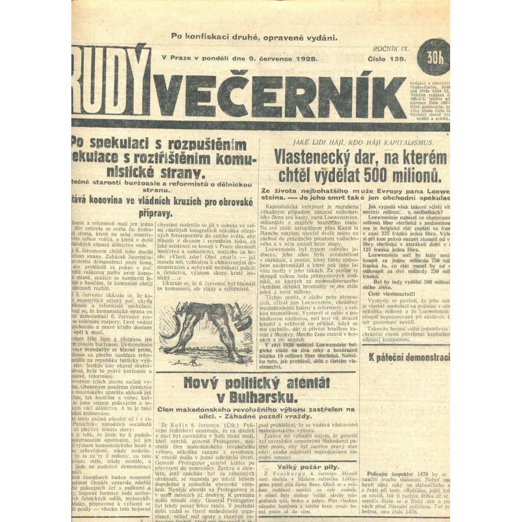 Rudý večerník (9.7.1928) - staré noviny, 1. republika