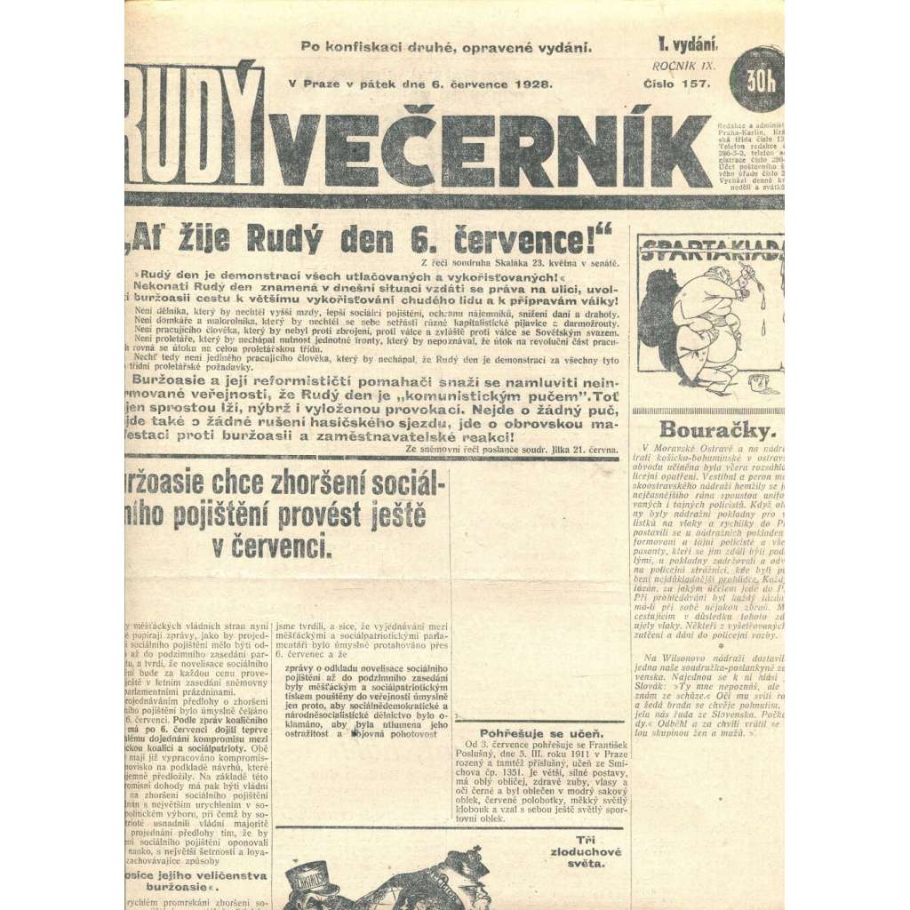 Rudý večerník (6.4.1928) - staré noviny, 1. republika