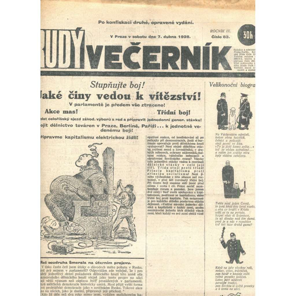 Rudý večerník (7.4.1928) - staré noviny, 1. republika