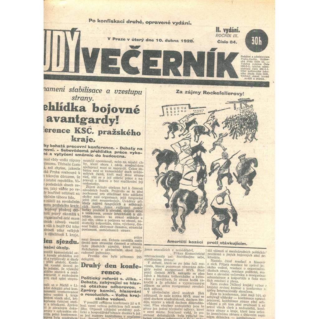 Rudý večerník (10.4.1928) - staré noviny, 1. republika