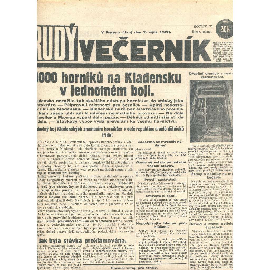 Rudý večerník (2.10.1928) - staré noviny, 1. republika