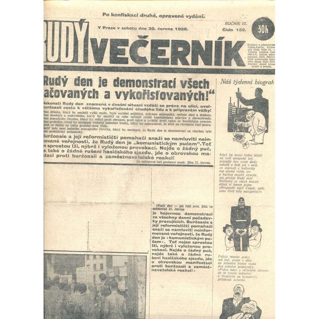 Rudý večerník (30.6.1928) - staré noviny, 1. republika
