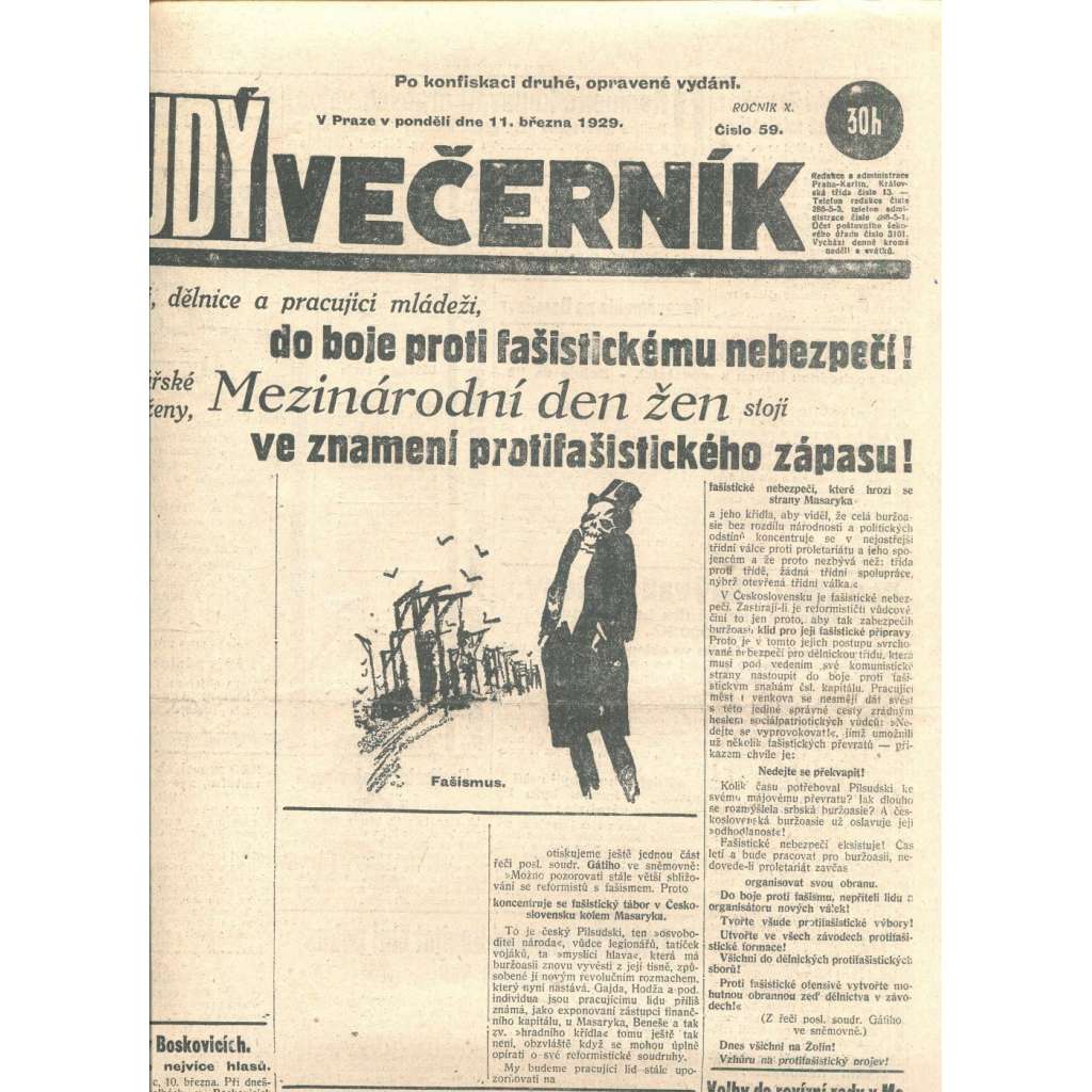 Rudý večerník (11.3.1929) - staré noviny, 1. republika