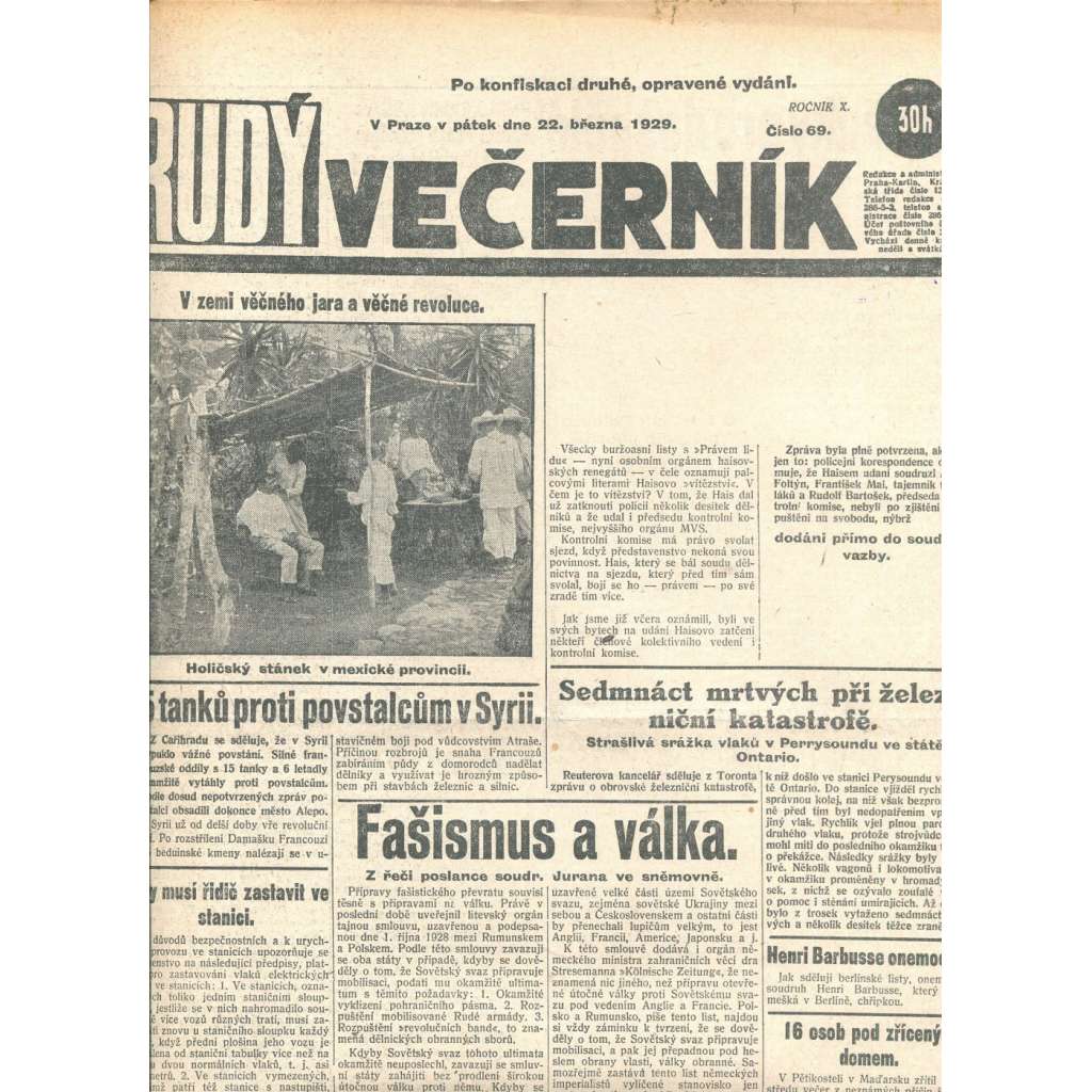 Rudý večerník (22.3.1929) - staré noviny, 1. republika