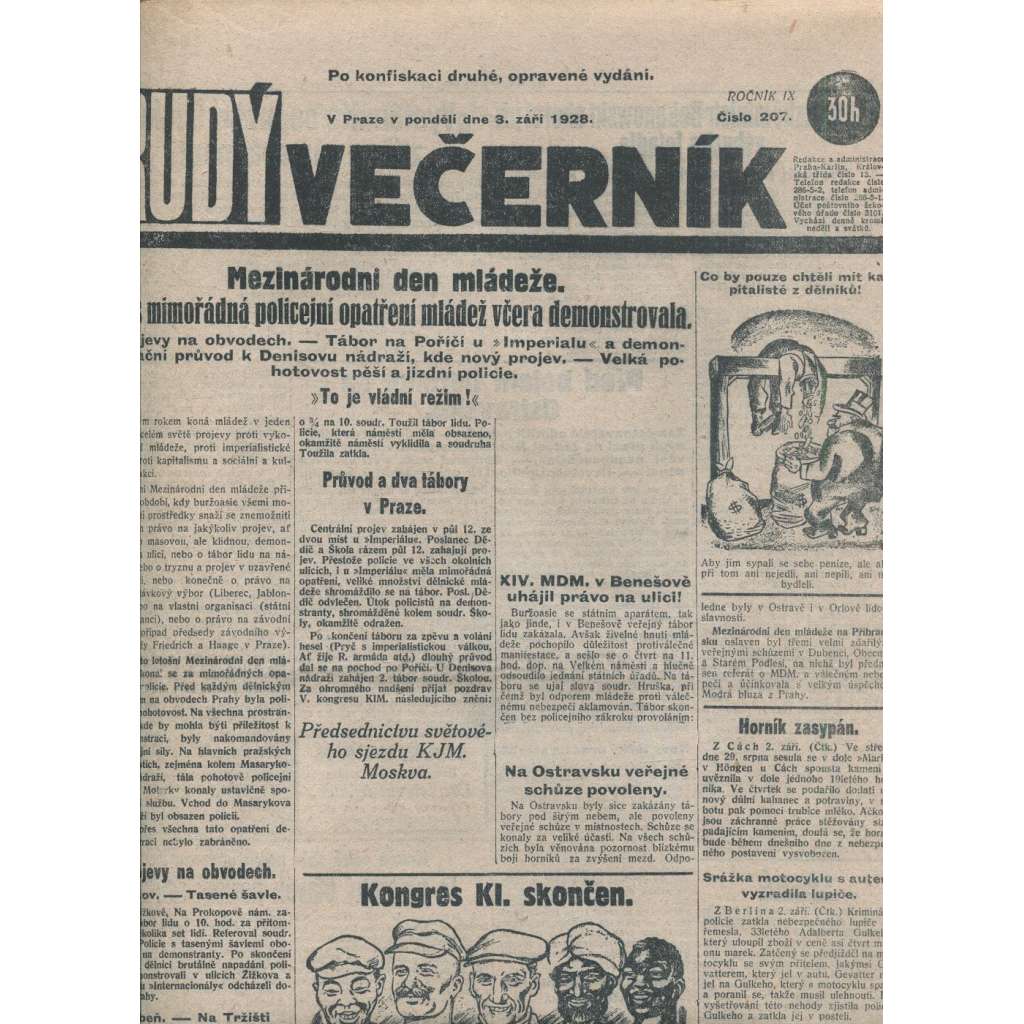 Rudý večerník (3.9.1928) - staré noviny, 1. republika