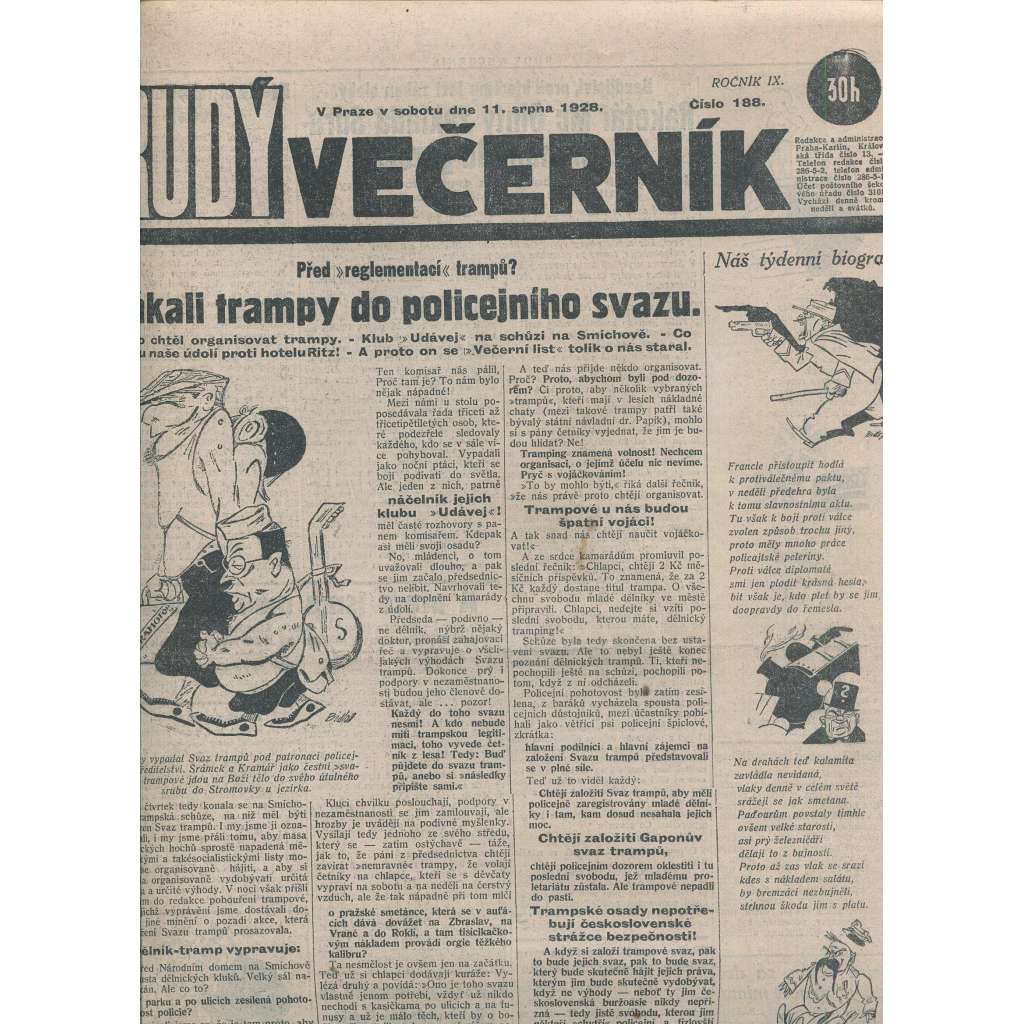 Rudý večerník (11.8.1928) - staré noviny, 1. republika
