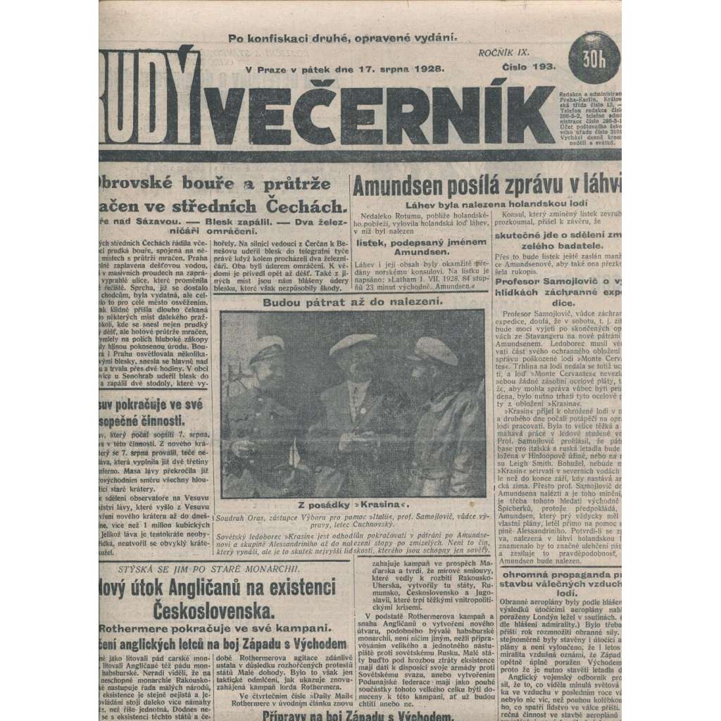 Rudý večerník (17.8.1928) - staré noviny, 1. republika