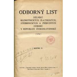 Odborný list dělníků klenotnických, zlatnických, stříbrnických a příbuzných odborů v Republice Československé, 1926-1929 (staré noviny) - zlatnictví, šperkařství