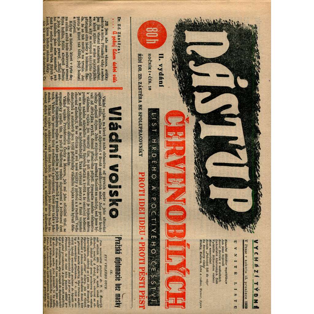 Nástup červenobílých - List hrdého češství, ročník I., č. 10/1939 [kolaborace, Protektorát]
