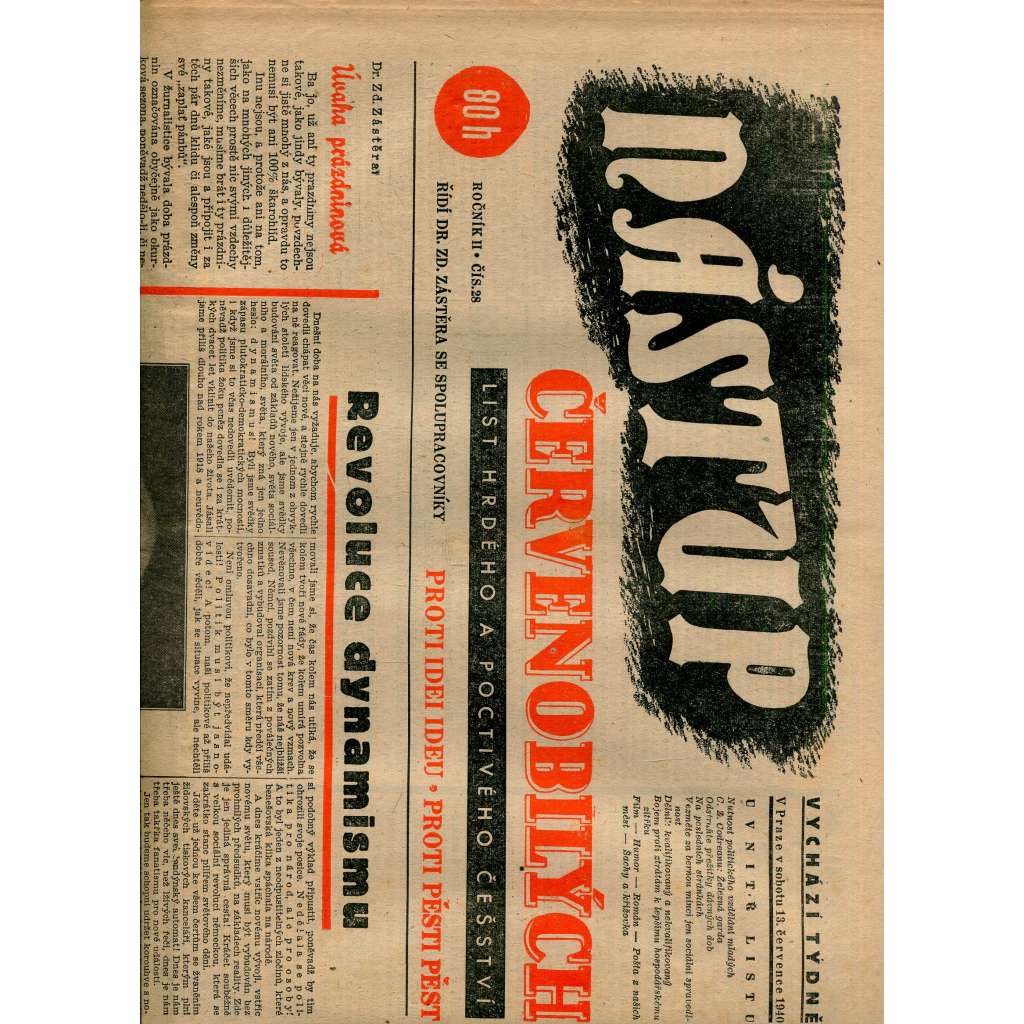 Nástup červenobílých - List hrdého češství, ročník II., č. 28/1940 [kolaborace, Protektorát]