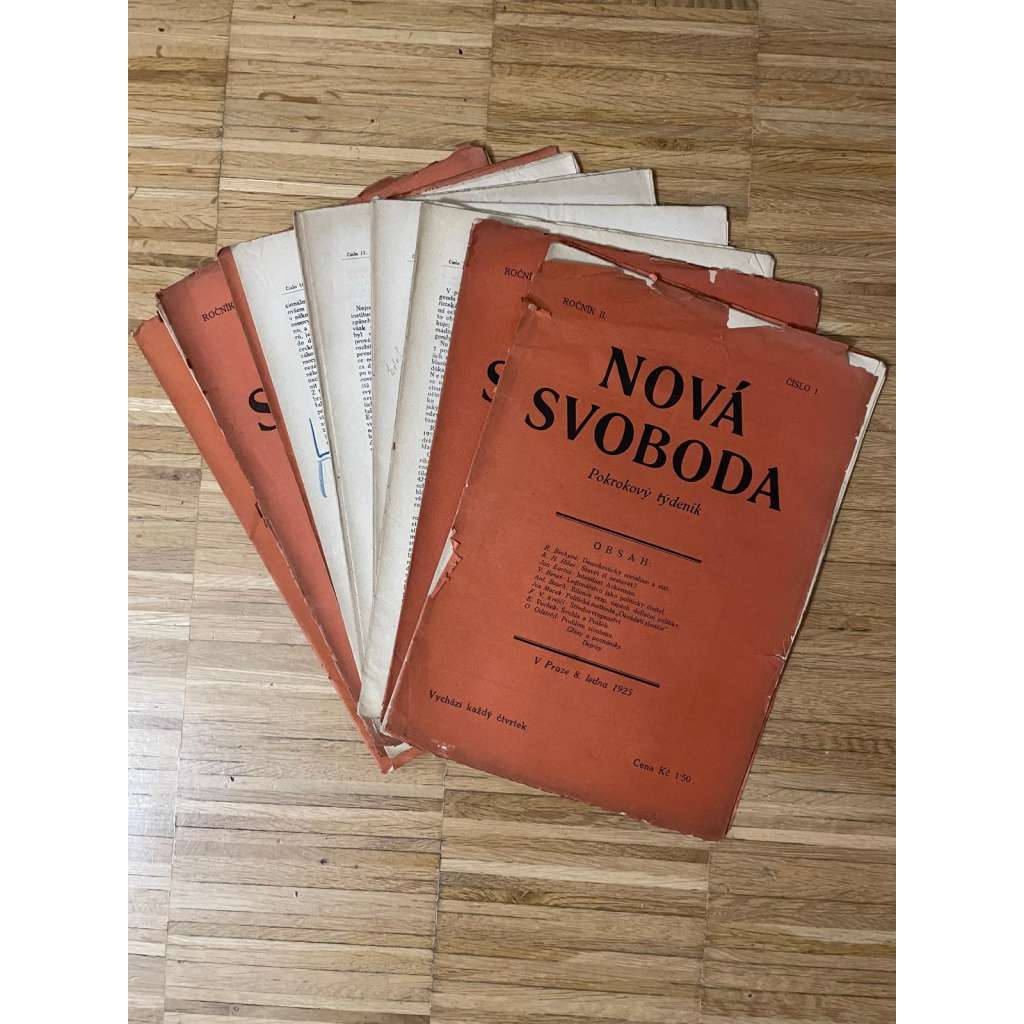 Nová svoboda, ročník II., číslo 1-5, 11, 12, 16, 22, 33, 50 a 51-52/1925. Pokrokový týdeník (1. republika, časopis, noviny)