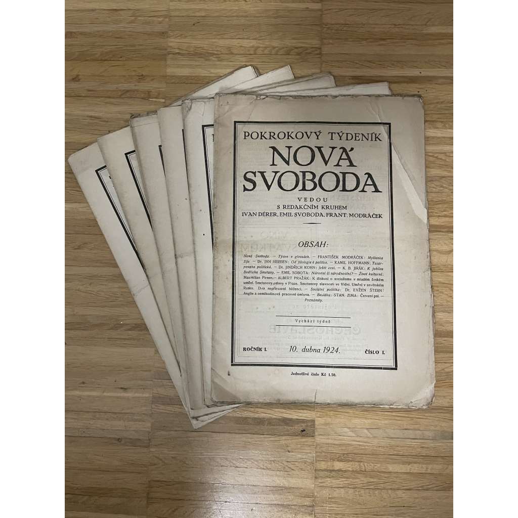 Nová svoboda, ročník I., čísla 1, 2, 7, 27, 28-29, 31 a 35/1924. Pokrokový týdeník (1. republika, noviny, časopis)
