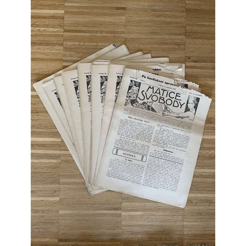 Matice svobody, ročník XII., čísla 1-19 a 22-26/1910-1911 (staré noviny) - není kompletní