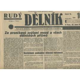 Rudý dělník, ročník V., číslo 10/1934. List pro otázky dělnického hnutí odborového (odbory, 1. republika, staré noviny)