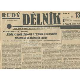 Rudý dělník, ročník V., číslo 13/1934. List pro otázky dělnického hnutí odborového (odbory, 1. republika, staré noviny)