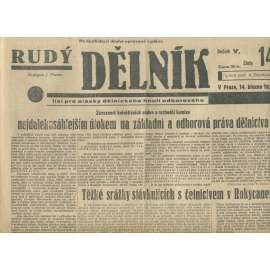 Rudý dělník, ročník V., číslo 14/1934. List pro otázky dělnického hnutí odborového (odbory, 1. republika, staré noviny)